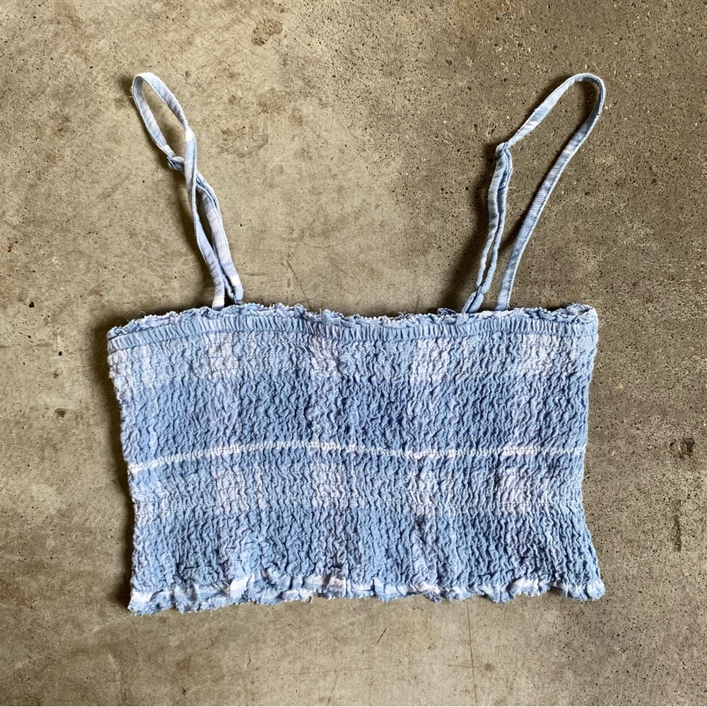 American eagle smocked blue plaid tank top